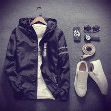 Load image into Gallery viewer, Spring Autumn Men Thin Army Green Jacket With Hooded Slim Fit Yong Men Boy Coat Student Windbreaker Jacket Red White Black Color