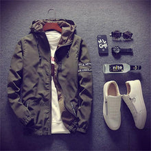 Load image into Gallery viewer, Spring Autumn Men Thin Army Green Jacket With Hooded Slim Fit Yong Men Boy Coat Student Windbreaker Jacket Red White Black Color