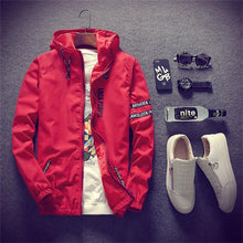 Load image into Gallery viewer, Spring Autumn Men Thin Army Green Jacket With Hooded Slim Fit Yong Men Boy Coat Student Windbreaker Jacket Red White Black Color